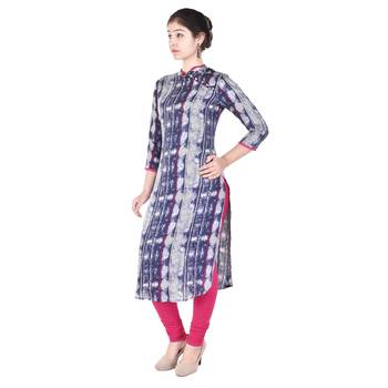 Women blue Printed Straight Kurta 3