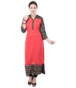 Women Peach Printed Straight Kurta