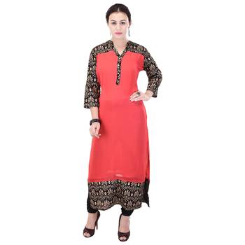 Women Peach Printed Straight Kurta 2