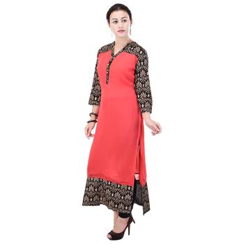 Women Peach Printed Straight Kurta 3