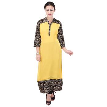 Women Yellow Printed Straight Kurta 1