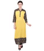 Women Yellow Printed Straight Kurta