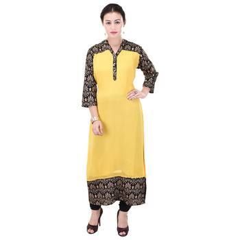 Women Yellow Printed Straight Kurta 2