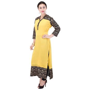 Women Yellow Printed Straight Kurta 3