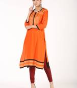 Women Orange Solid Straight Kurta