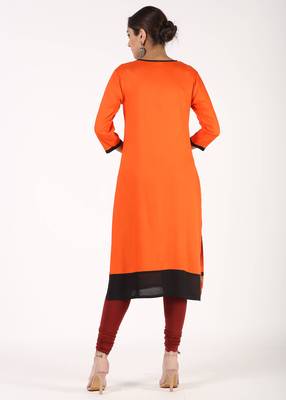 Women Orange Solid Straight Kurta 3