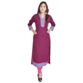 Purple Cotton Straight Kurti 1