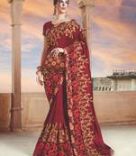 Maroon embroidered art silk saree with blouse