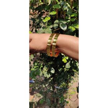 Gold Plated Traditional Designer Plain Bangles Set Of 2 6
