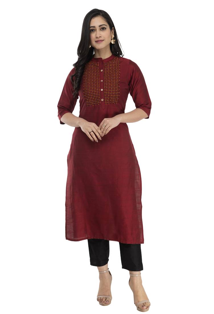 maroon plain dupion kurti