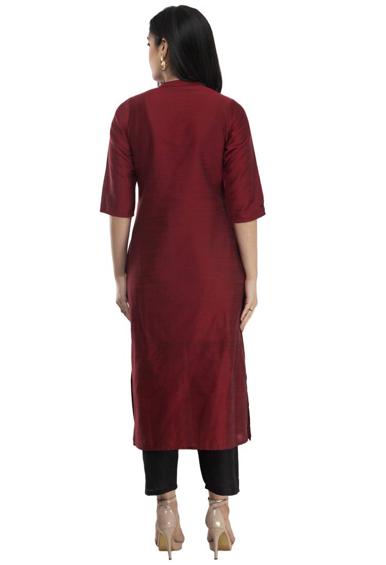 maroon plain dupion kurti
