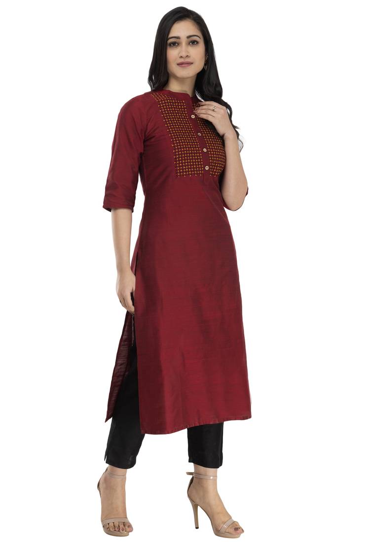maroon plain dupion kurti
