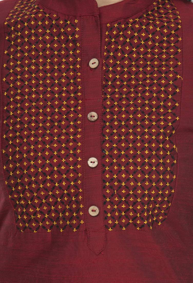 maroon plain dupion kurti