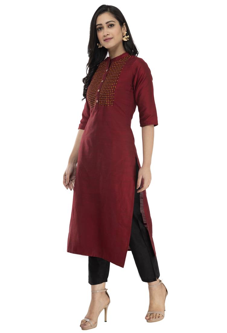 maroon plain dupion kurti