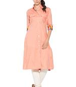 Peach Plain Cotton Party Wear Kurti