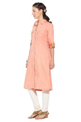 Peach Plain Cotton Party Wear Kurti 2
