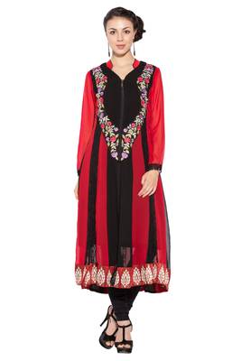 Black Embroidered Georgette Party Wear Kurti 1