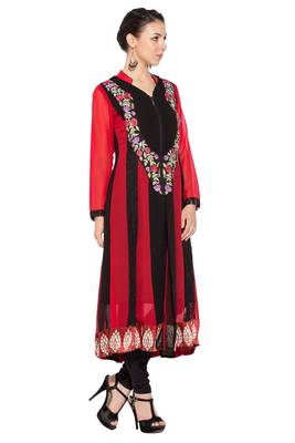 Black Embroidered Georgette Party Wear Kurti 3