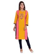 Women Mustard Printed Straight Kurta
