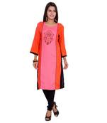 Women Pink Printed Straight Kurta