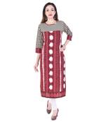 Women Maroon Printed Straight Kurta