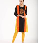 Women Black Colorblock Straight Kurta