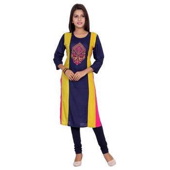 Women blue Colorblock Straight Kurta 1