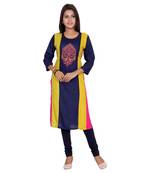 Women blue Colorblock Straight Kurta