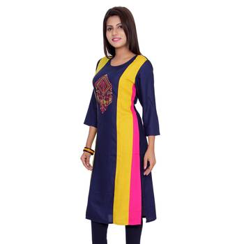 Women blue Colorblock Straight Kurta 2
