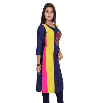 Women blue Colorblock Straight Kurta 3