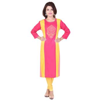 Women Pink Colorblock Straight Kurta 1