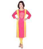 Women Pink Colorblock Straight Kurta
