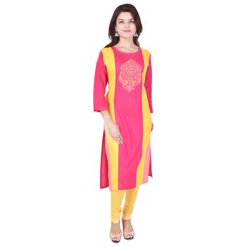 Women Pink Colorblock Straight Kurta 2