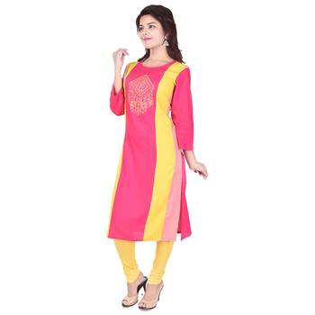 Women Pink Colorblock Straight Kurta 3