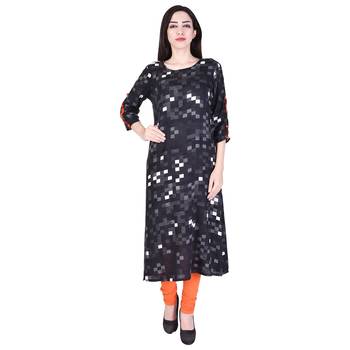 Women Black Printed Straight Kurta 1