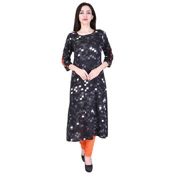 Women Black Printed Straight Kurta 2