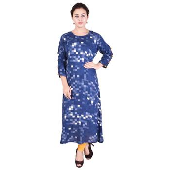 Women blue Printed Straight Kurta 1
