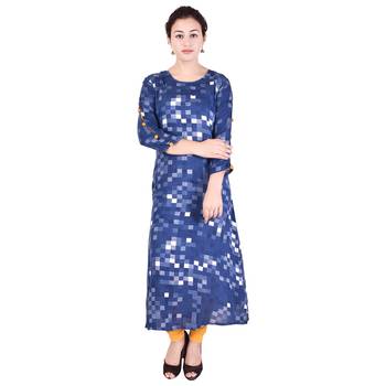 Women blue Printed Straight Kurta 2