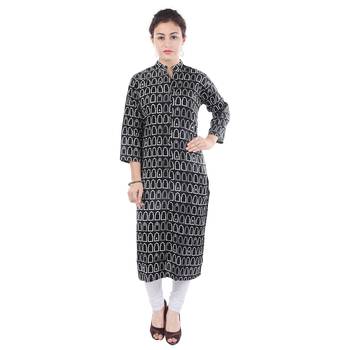 Women Black Printed Straight Kurta 1