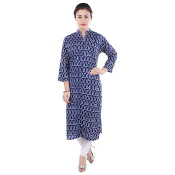 Women blue Printed Straight Kurta 1