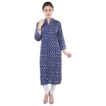 Women blue Printed Straight Kurta 2