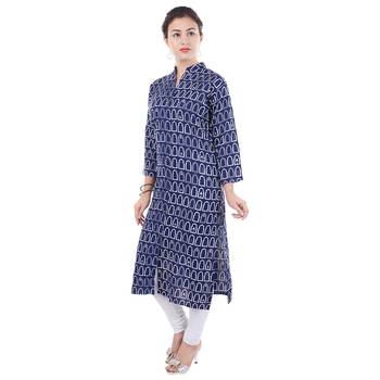 Women blue Printed Straight Kurta 3