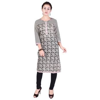 Women Black Printed Straight Kurta 2