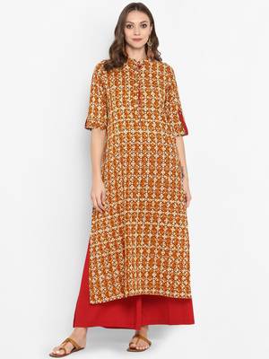 Women Yellow Printed A-line Kurta 1