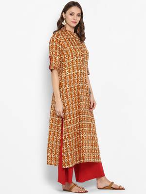 Women Yellow Printed A-line Kurta 2