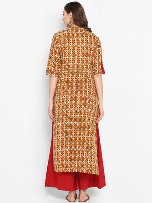 Women Yellow Printed A-line Kurta 3