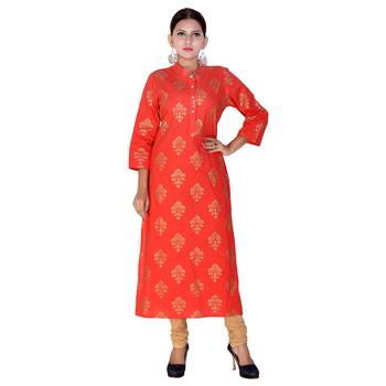 Women Red Printed Straight Kurta 1