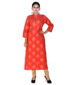 Women Red Printed Straight Kurta