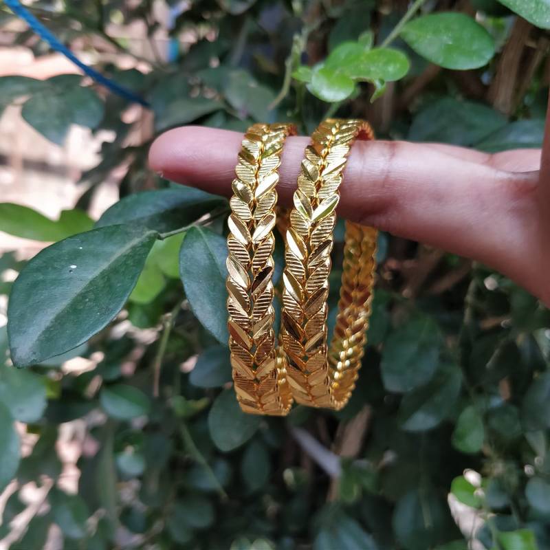Gold Plated Traditional Designer Plain Bangles Set Of 2