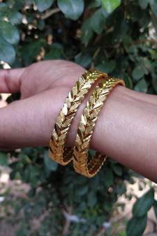 Gold Plated Traditional Designer Plain Bangles Set Of 2